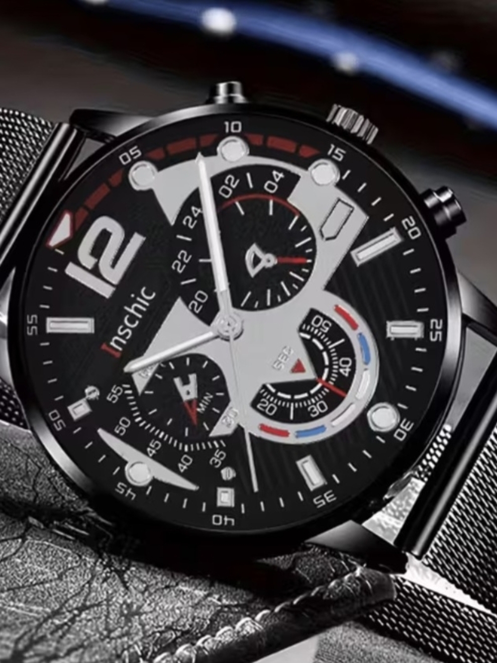 chic Black and Red Men’s Chronograph Watch